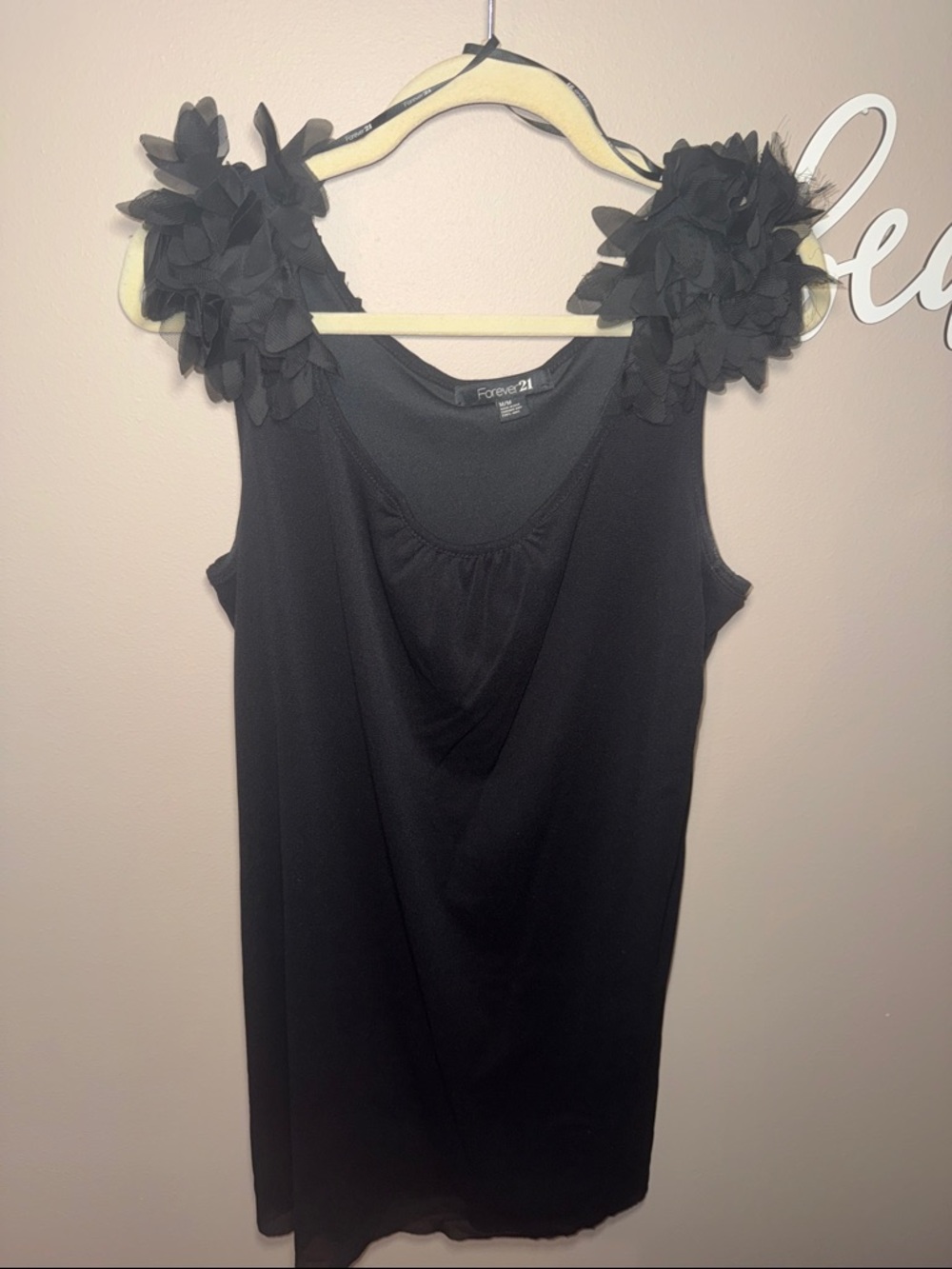 Forever 21 Black Floral-Appliqué Shoulder dress